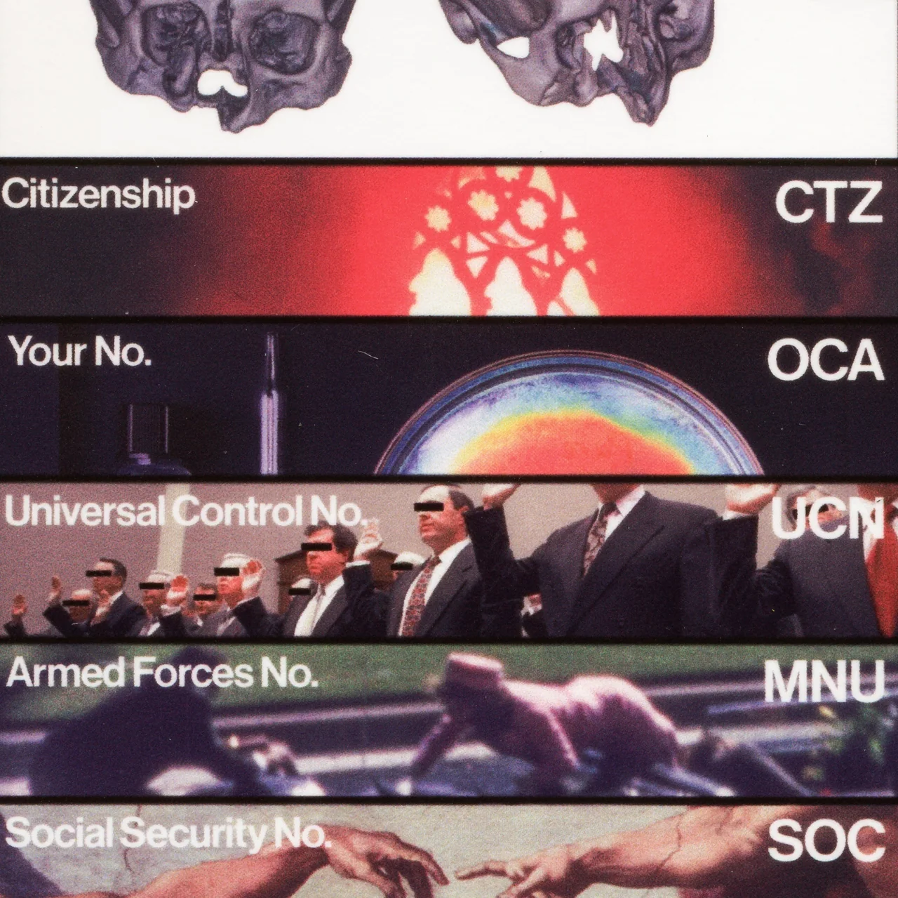 Canon, 2026, by in vivo. Detail: the fields Citizenship, Your No., Universal Control No., Armed Forces No. and Social Security No., each filled with a photograph.