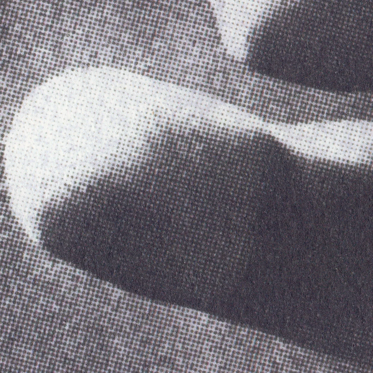 Descartes, Kruger, 2025, by in vivo. Detail: a fingertip in halftone dots.