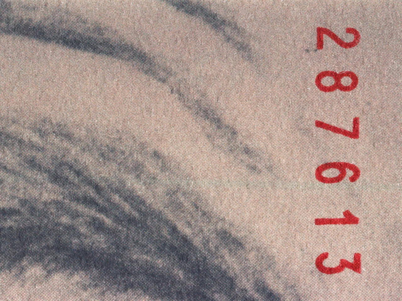 Ephemera, 2025, by in vivo. Detail: cypher 287613 stamped in red beside the eyebrow.